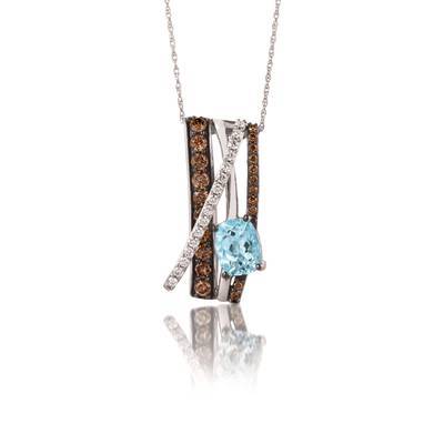 14K WHITE GOLD DIAMOND AQUAMARINE PENDANT