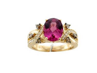 Le Vian Ring featuring Passion Fruit Tourmaline Chocolate Diamonds, White Diamonds set in 14K Yellow Gold - BirthStone.com