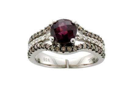 Le Vian Ring featuring Raspberry Rhodolite White Diamonds, Chocolate Diamonds set in 14K White Gold - BirthStone.com