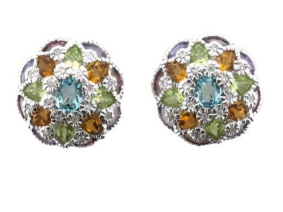 Le Vian Earrings featuring Blue Topaz, Green Apple Peridot, Cinnamon Citrine, Raspberry Rhodolite, Grape Amethyst White Diamonds set in 14K White Gold - BirthStone.com