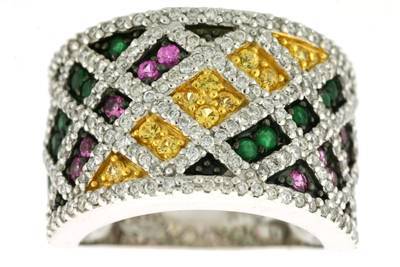 Le Vian Ring featuring Bubble Gum Pink Sapphire, Yellow Sapphire, Costa Smeralda Emeralds White Diamonds set in 14K White Gold - BirthStone.com