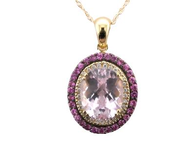 Le Vian Pendant featuring Kunzite, Bubble Gum Pink Sapphire White Diamonds set in 14K Yellow Gold - BirthStone.com