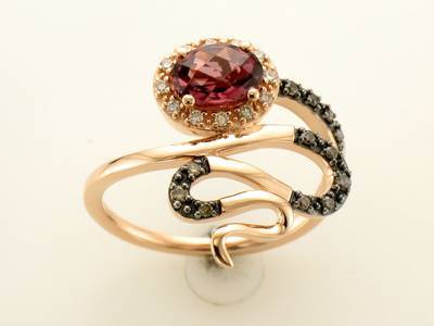 14K STRAWBERRY GOLD DIAMOND RHODOLITE RING