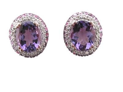 Le Vian Earrings featuring Grape Amethyst, Bubble Gum Pink Sapphire White Diamonds set in 14K Rose Gold - BirthStone.com