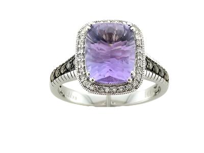 Le Vian Ring featuring Grape Amethyst Chocolate Diamonds, White Diamonds set in 14K White Gold - BirthStone.com