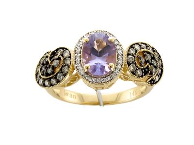 14K YELLOW GOLD DIAMOND AMETHYST RING