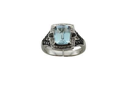 14K WHITE GOLD DIAMOND AQUAMARINE RING