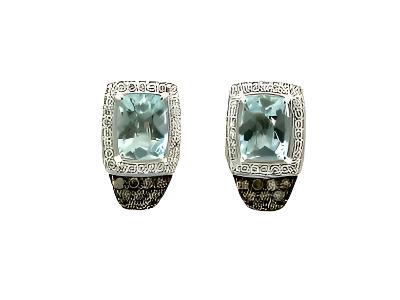 Le Vian Earrings featuring Sea Blue Aquamarine Chocolate Diamonds, White Diamonds set in 14K White Gold - BirthStone.com