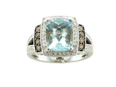 Le Vian Ring featuring Sea Blue Aquamarine Chocolate Diamonds, White Diamonds set in 14K White Gold - BirthStone.com