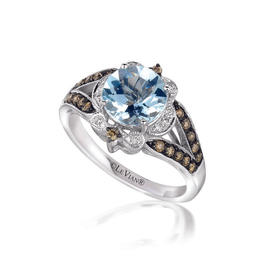 Le Vian Chocolatier Ring featuring Sea Blue Aquamarine Chocolate Diamonds, White Diamonds set in 14K White Gold - BirthStone.com