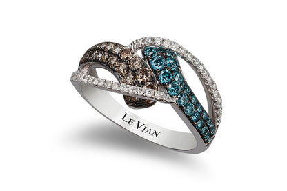 Le Vian Exotics Ring featuring Iced Blue Diamonds, Chocolate Diamonds, White Diamonds set in 14K White Gold - BirthStone.com