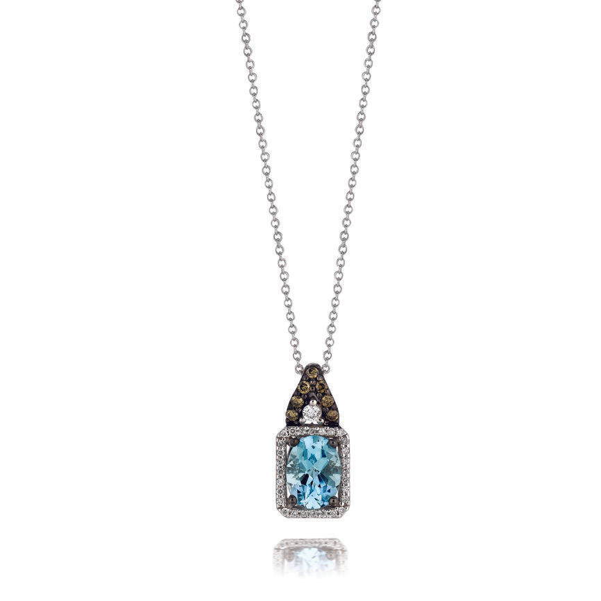 Le Vian Chocolatier Pendant featuring Sea Blue Aquamarine White Diamonds, Chocolate Diamonds set in 14K White Gold - BirthStone.com