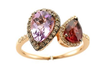 Le Vian Ring featuring Cotton Candy Amethyst, Raspberry Rhodolite Chocolate Diamonds, Nude Diamonds set in 14K Rose Gold - BirthStone.com