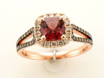 14K STRAWBERRY GOLD DIAMOND RHODOLITE RING