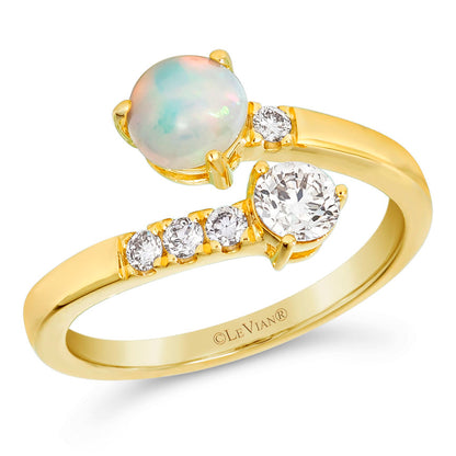 14K YELLOW GOLD DIAMOND OPAL RING