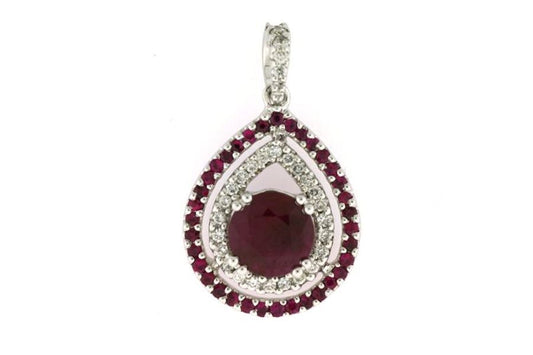 18K WHITE GOLD DIAMOND RUBY PENDANT