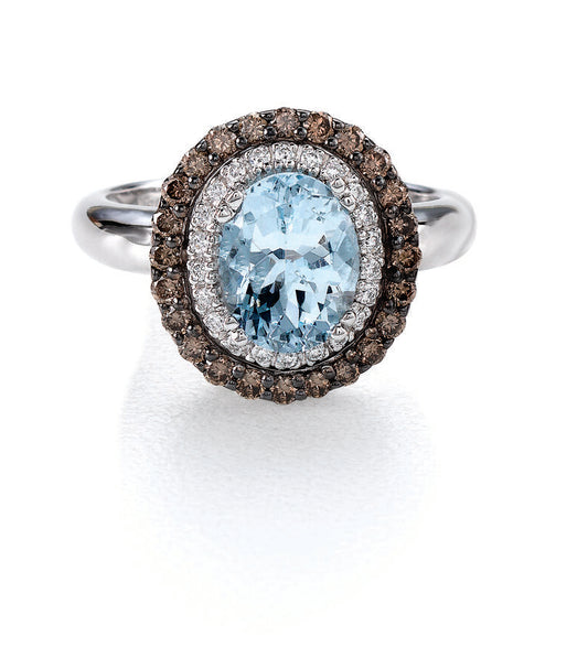 14K WHITE GOLD DIAMOND AQUAMARINE RING