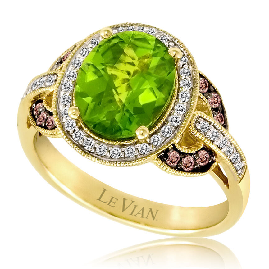 14K YELLOW GOLD DIAMOND PERIDOT RING