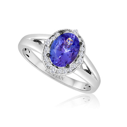 14K WHITE GOLD DIAMOND TANZANITE RING