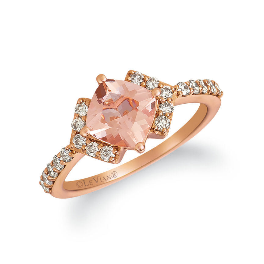 14K STRAWBERRY GOLD DIAMOND MORGANITE RING