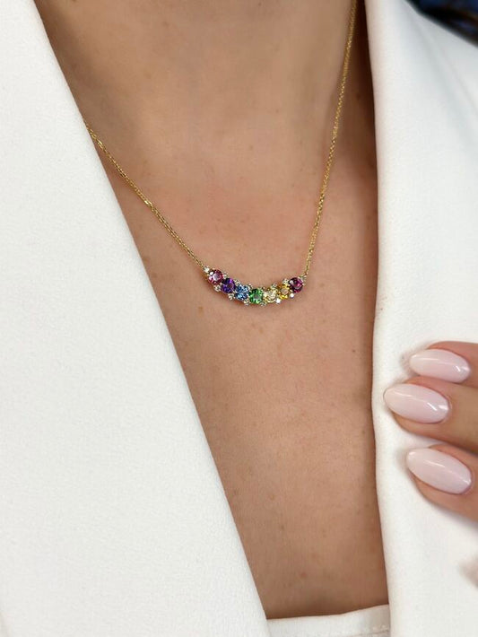 Le Vian Necklace featuring Raspberry Rhodolite, Blueberry Sapphire, Forest Green Tsavorite, Passion Fruit Tourmaline, Grape Amethyst, Light Citrine, Cinnamon Citrine Nude Diamonds set in 14K Yellow Gold