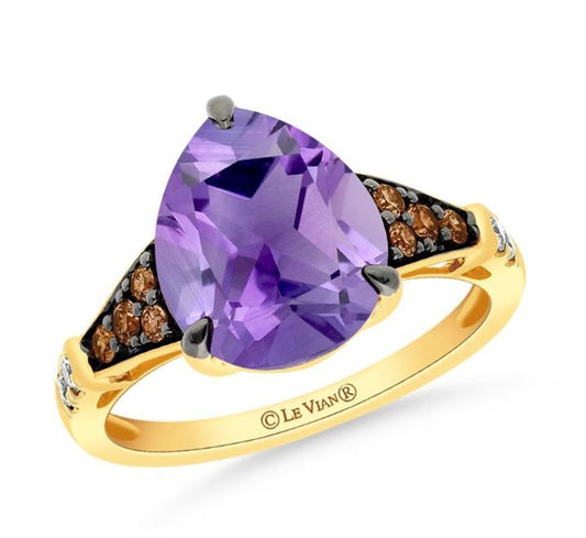 14K STRAWBERRY GOLD DIAMOND AMETHYST RING