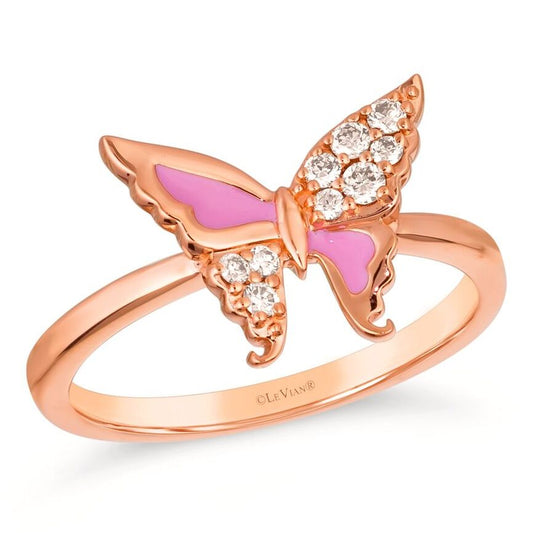 14K STRAWBERRY GOLD DIAMOND ENAMEL RING