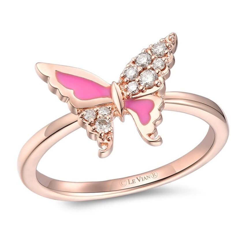 14K STRAWBERRY GOLD DIAMOND ENAMEL RING