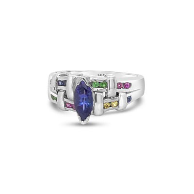 14K WHITE GOLD TANZANITE, PINK SAPPHIRE, TSAVORITE