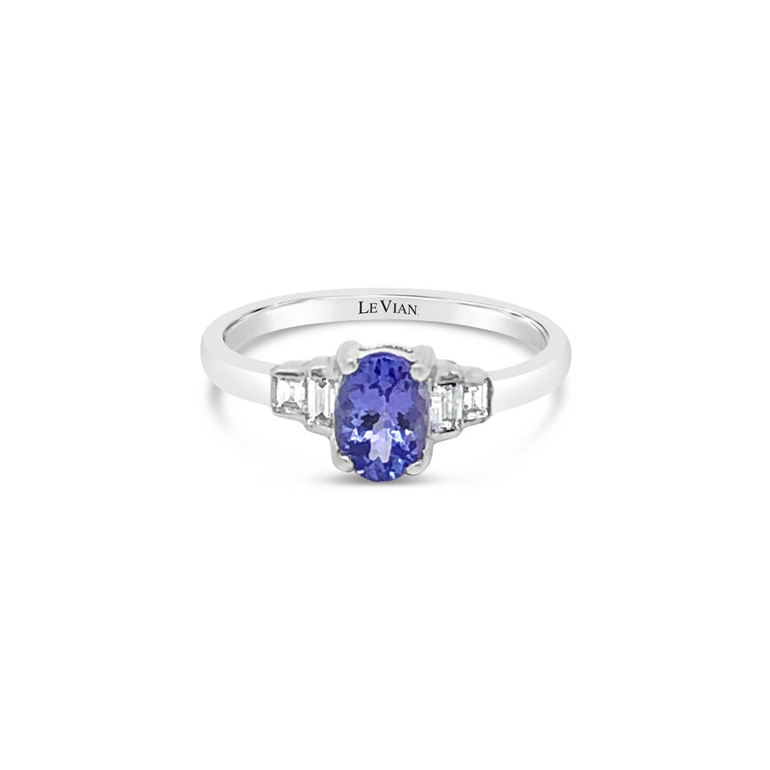 14K WHITE GOLD DIAMOND TANZANITE RING