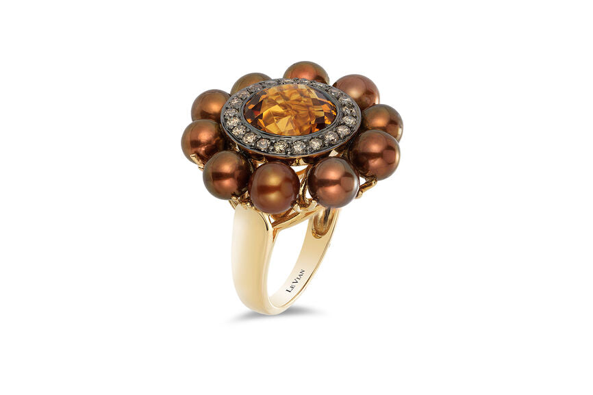 Le Vian Grand Sample Sale Ring featuring Cinnamon Citrine, Fresh Water Brn Prl Chocolate Diamonds set in 14K Yellow Gold - BirthStone.com