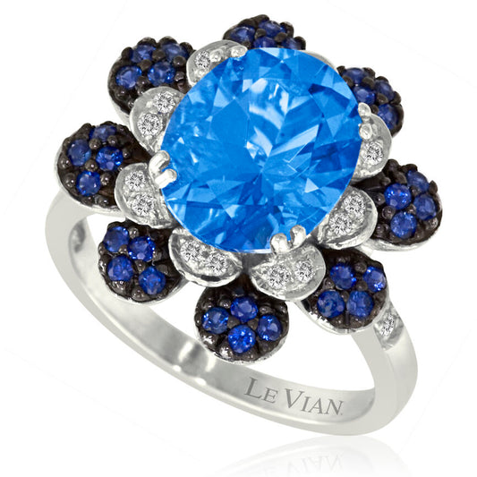 Le Vian Grand Sample Sale Ring featuring Ocean Blue Topaz, Blueberry Sapphire White Diamonds set in 14K White Gold - BirthStone.com