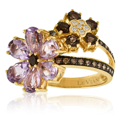 14K STRAWBERRY GOLD DIAMOND AMETHYST, SMOKY QUARTZ