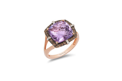 14K STRAWBERRY GOLD DIAMOND AMETHYST RING