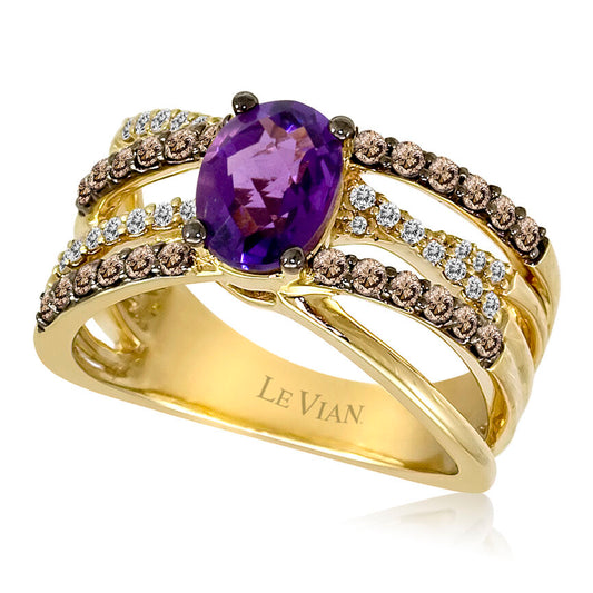 14K YELLOW GOLD DIAMOND AMETHYST RING