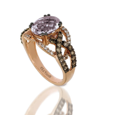 14K STRAWBERRY GOLD DIAMOND PINK AMETHYST RING