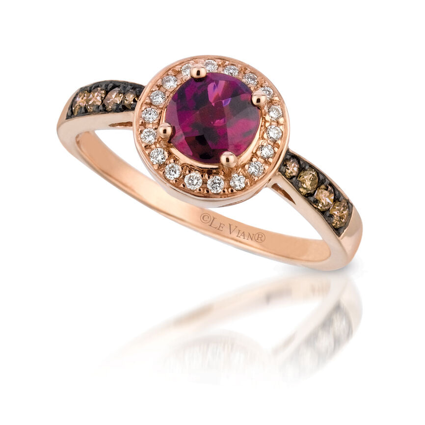 14K STRAWBERRY GOLD DIAMOND RHODOLITE RING