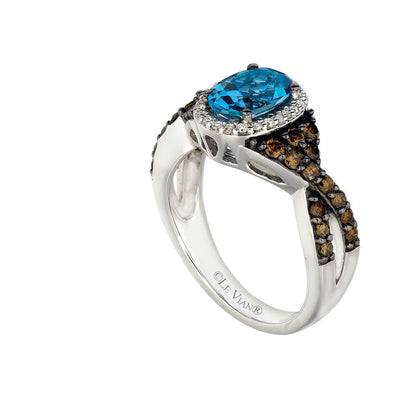 Le Vian Grand Sample Sale Ring featuring Ocean Blue Topaz Chocolate Diamonds, White Diamonds set in 14K White Gold - BirthStone.com