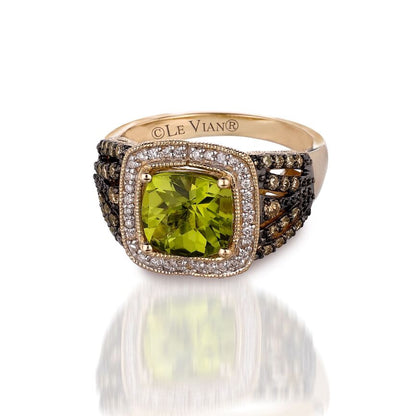 Le Vian Grand Sample Sale Ring featuring Green Apple Peridot Chocolate Diamonds, White Diamonds set in 14K Yellow Gold - BirthStone.com