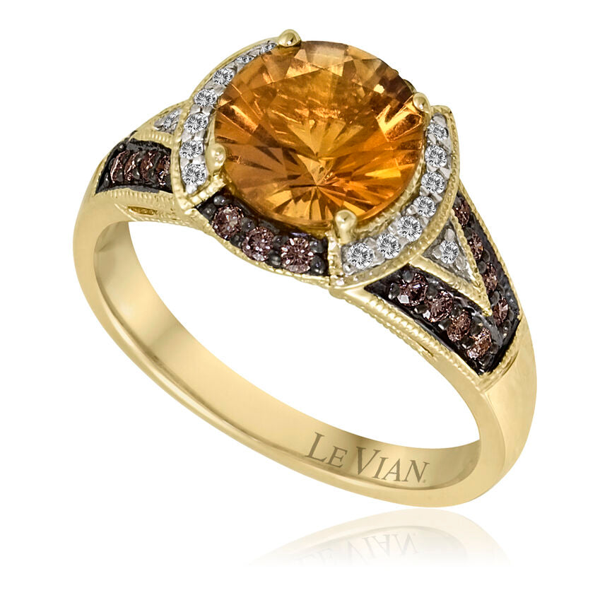 Le Vian Grand Sample Sale Ring featuring Cinnamon Citrine Chocolate Diamonds, White Diamonds set in 14K Yellow Gold - BirthStone.com