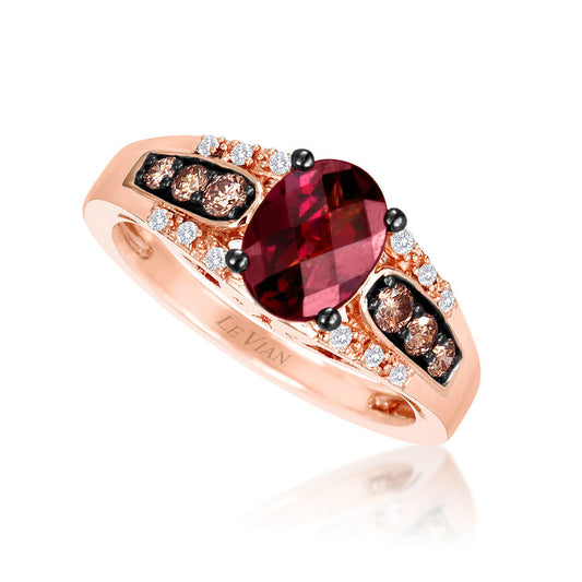 Le Vian Grand Sample Sale Ring featuring Raspberry Rhodolite Chocolate Diamonds, White Diamonds set in 14K Rose Gold - BirthStone.com