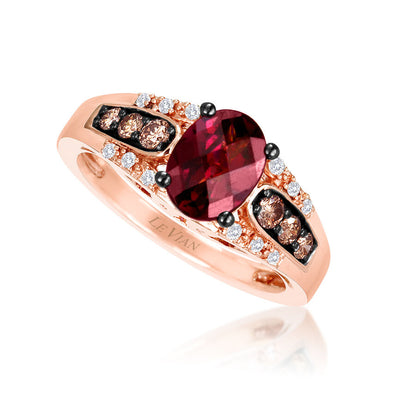 14K STRAWBERRY GOLD DIAMOND RHODOLITE RING