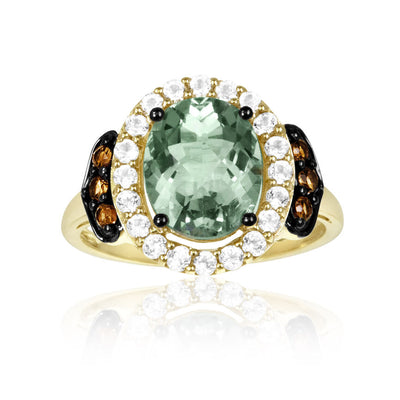 14K GREEN GOLD GREEN QUARTZ, WHITE TOPAZ, SMOKY QU