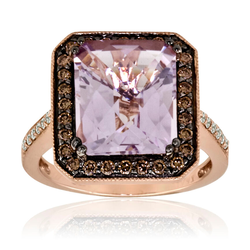 14K STRAWBERRY GOLD DIAMOND PINK AMETHYST RING