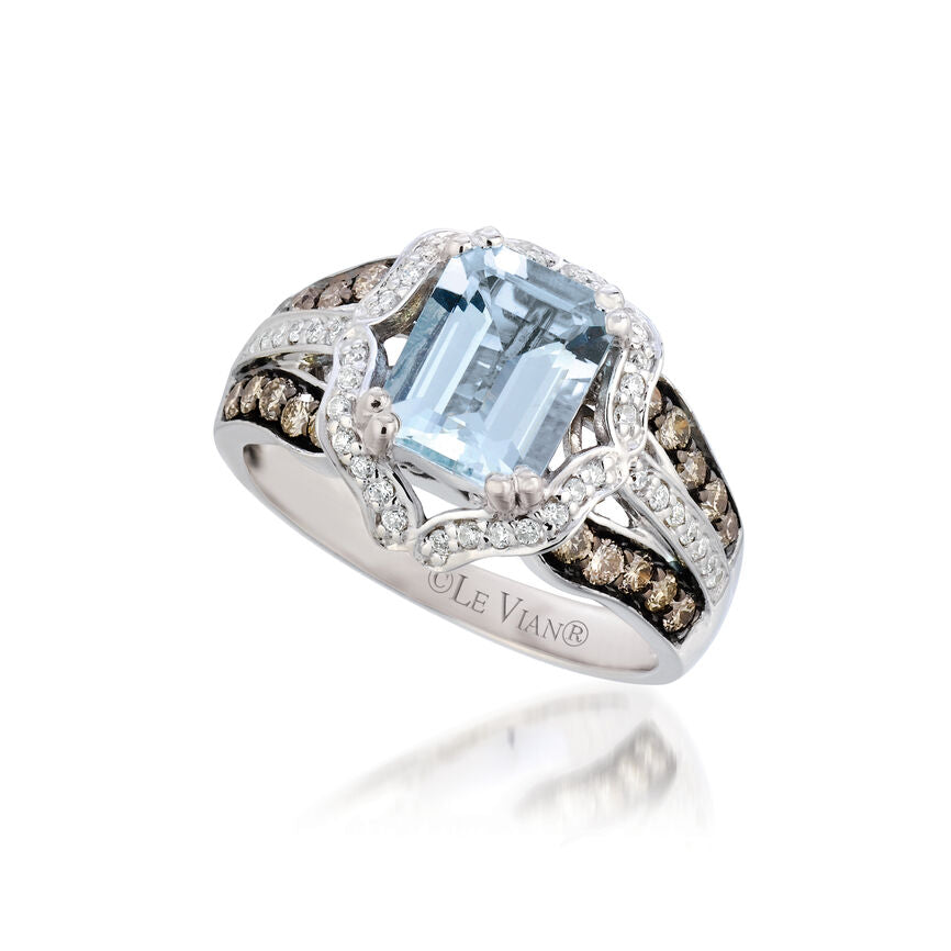 Le Vian Grand Sample Sale Ring featuring Sea Blue Aquamarine Chocolate Diamonds, White Diamonds set in 14K White Gold - BirthStone.com