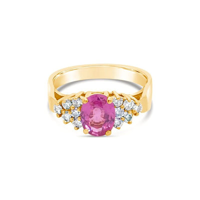 18K YELLOW GOLD DIAMOND PINK SAPPHIRE RING