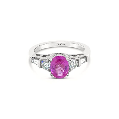 18K WHITE GOLD DIAMOND PINK SAPPHIRE RING