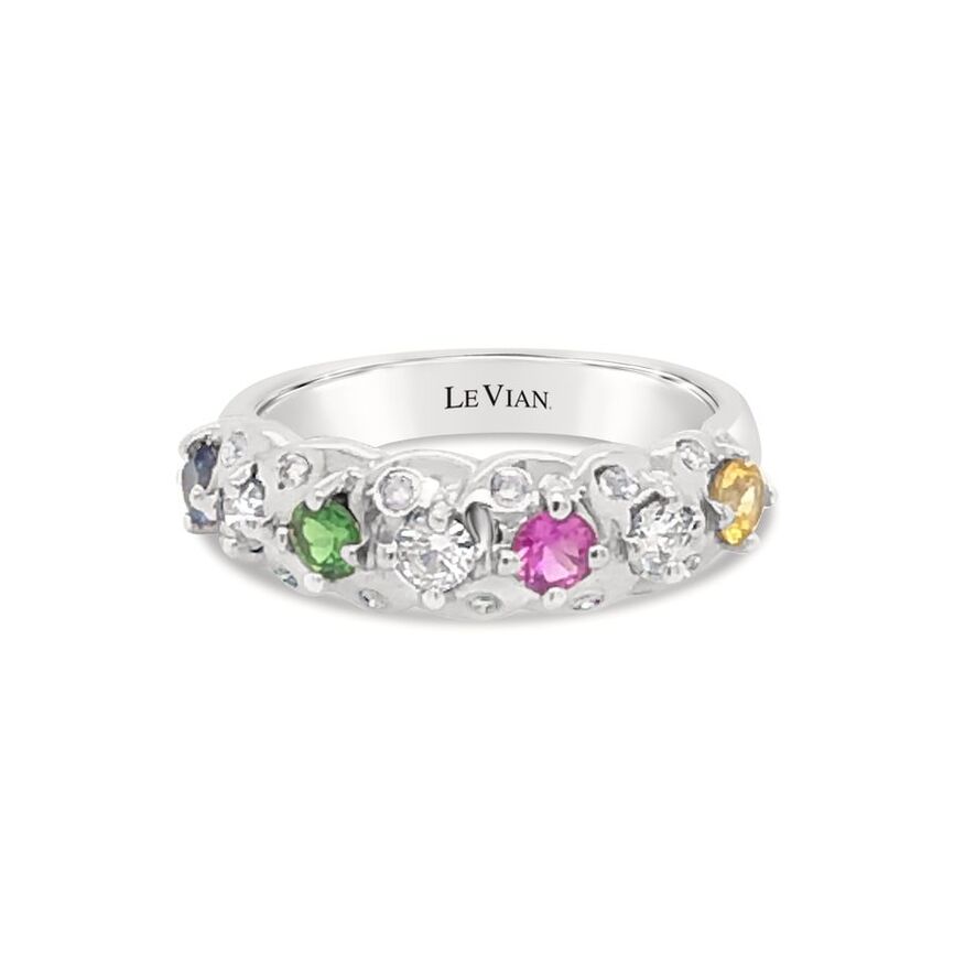 Le Vian Grand Sample Sale Ring featuring Forest Green Tsavorite, Yellow Sapphire, Bubble Gum Pink Sapphire, Cornflower Sapphire  set in 18K White Gold - BirthStone.com