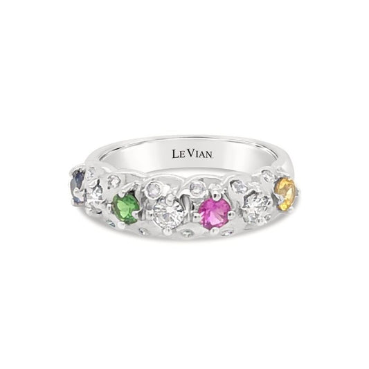 Le Vian Grand Sample Sale Ring featuring Forest Green Tsavorite, Yellow Sapphire, Bubble Gum Pink Sapphire, Cornflower Sapphire  set in 18K White Gold - BirthStone.com