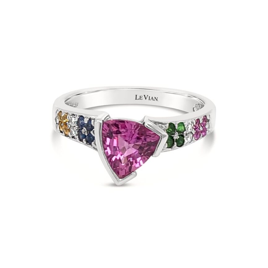 Le Vian Grand Sample Sale Ring featuring Bubble Gum Pink Sapphire, Cornflower Sapphire, Forest Green Tsavorite, Yellow Sapphire set in 14K White Gold - BirthStone.com